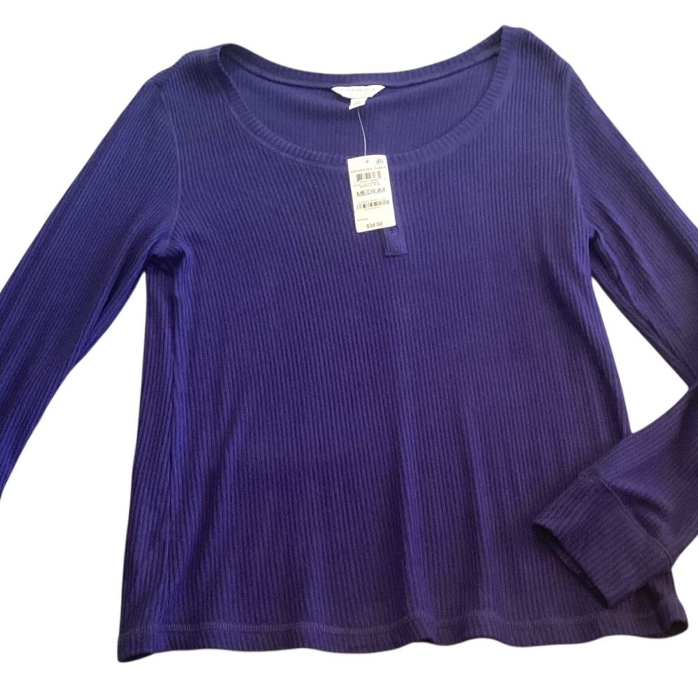 NWT Charter Club Intimates Blue Loose Fit Ribbed Knit Lounge Henley Top Medium